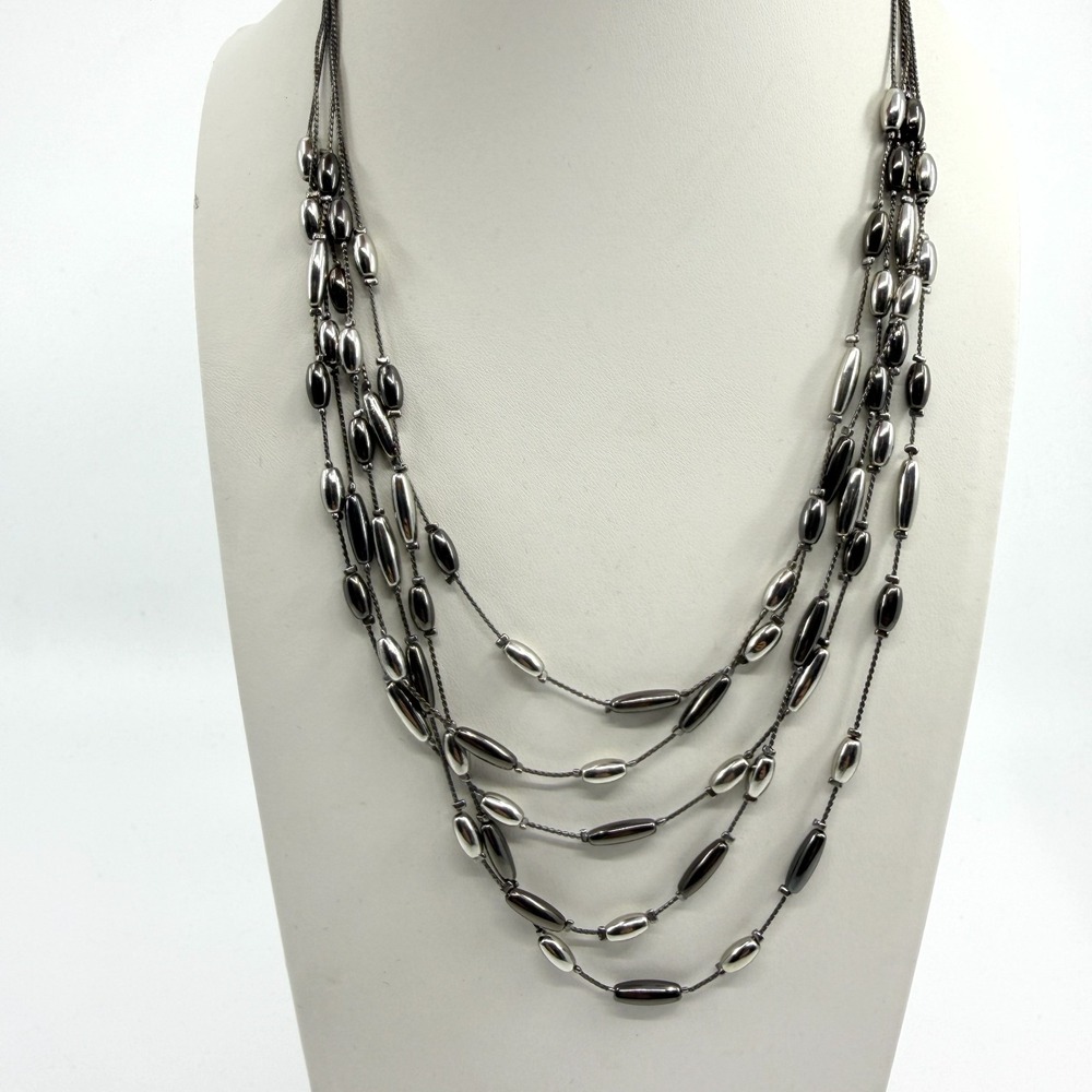 Chic Multi-Strand Metallic Bead Statement Necklace - Gunmetal Gray